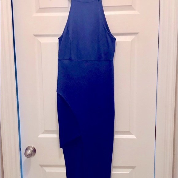 LIX Midi Royal Blue Asymmetrical Length Halter Dress 48 1/2” L / Right 36” L Med - Picture 3 of 10